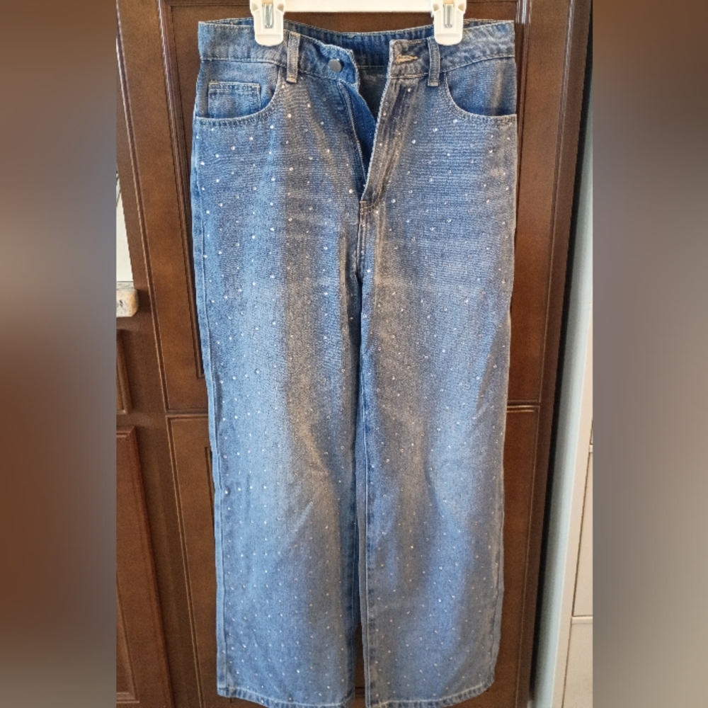 Cider Blue Wide Leg Jeans with Rhinestones